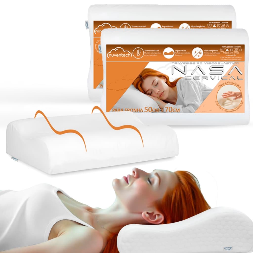 Kit 2 Travesseiro Nasa Viscoelástico Cervical Ortopédico Anatômico