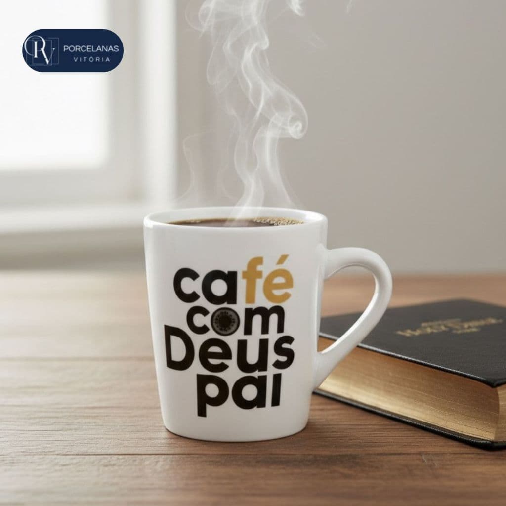 Xicara Porcelana Café C Deus Pai Porcelana 120ml Kit Caneca Chá Presente, Lembrança Igreja Fé Gratidão