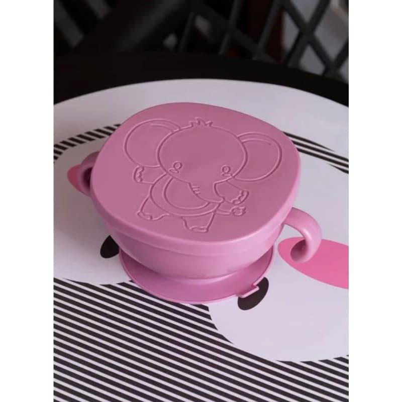 Bowl com Tampa e Ventosa Baby Elefante Rosa Plástico - Lyor
