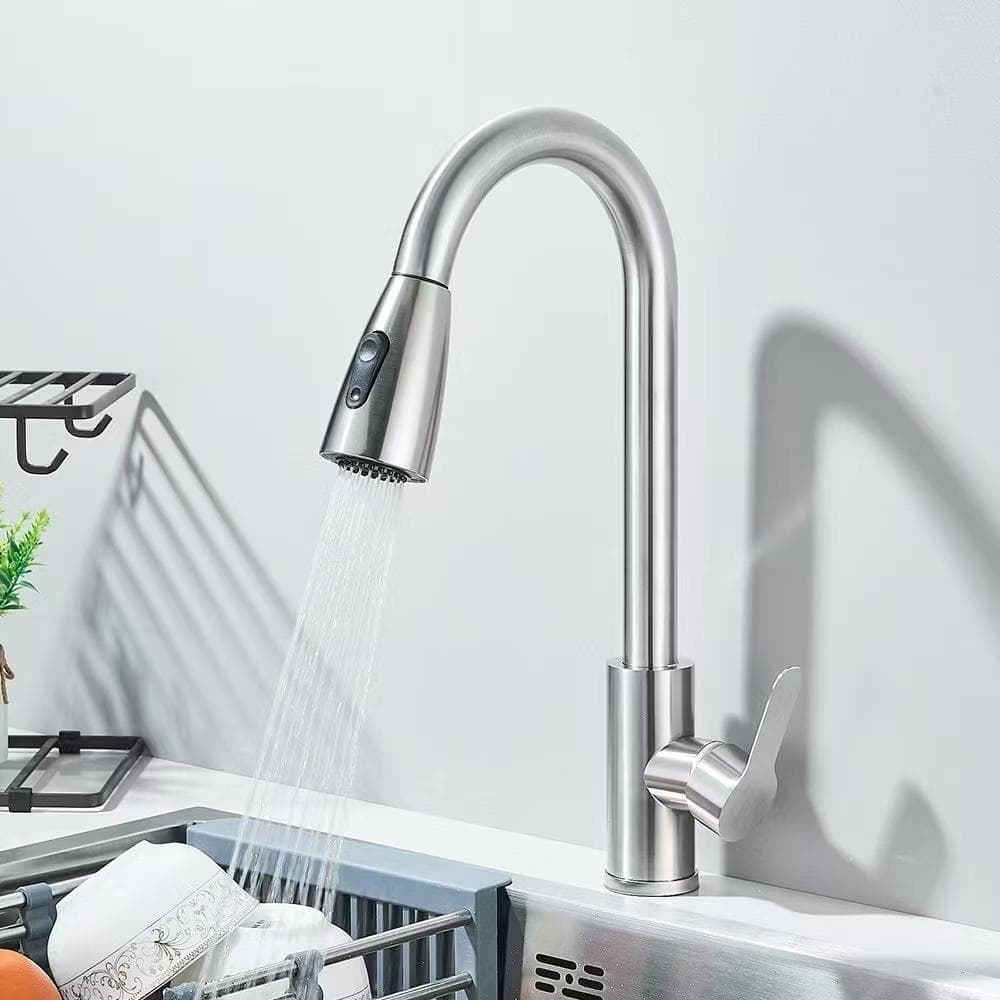 Torneira Gourmet para Cozinha com Extensor Flexível — Monocomando Pull Down, Ducha Spray, Arejador e Bica Articulada