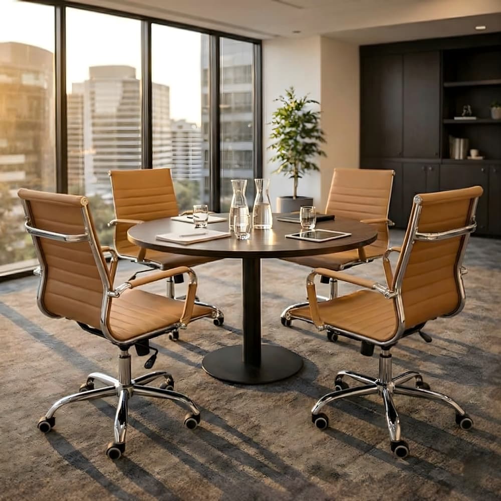 Conjunto 4 Cadeiras de Escritório Moob Boston Diretor Giratória Com Função Relax Caramelo