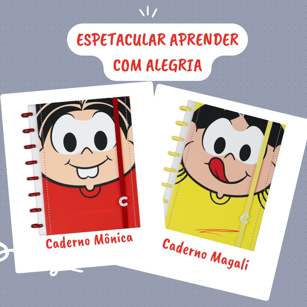 Caderno Inteligente Turma da Mônica Organizador Estudo Reutilizável 80 folhas Tamanho A5 ou Grande