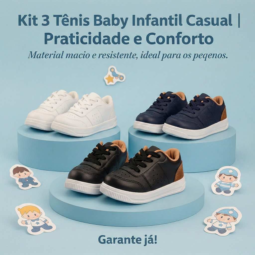 Kit 3 Tênis Para Menino | Material Macio e Resistente, Ideal Para os Pequenos 20 ao 27 | GARANTE JÁ