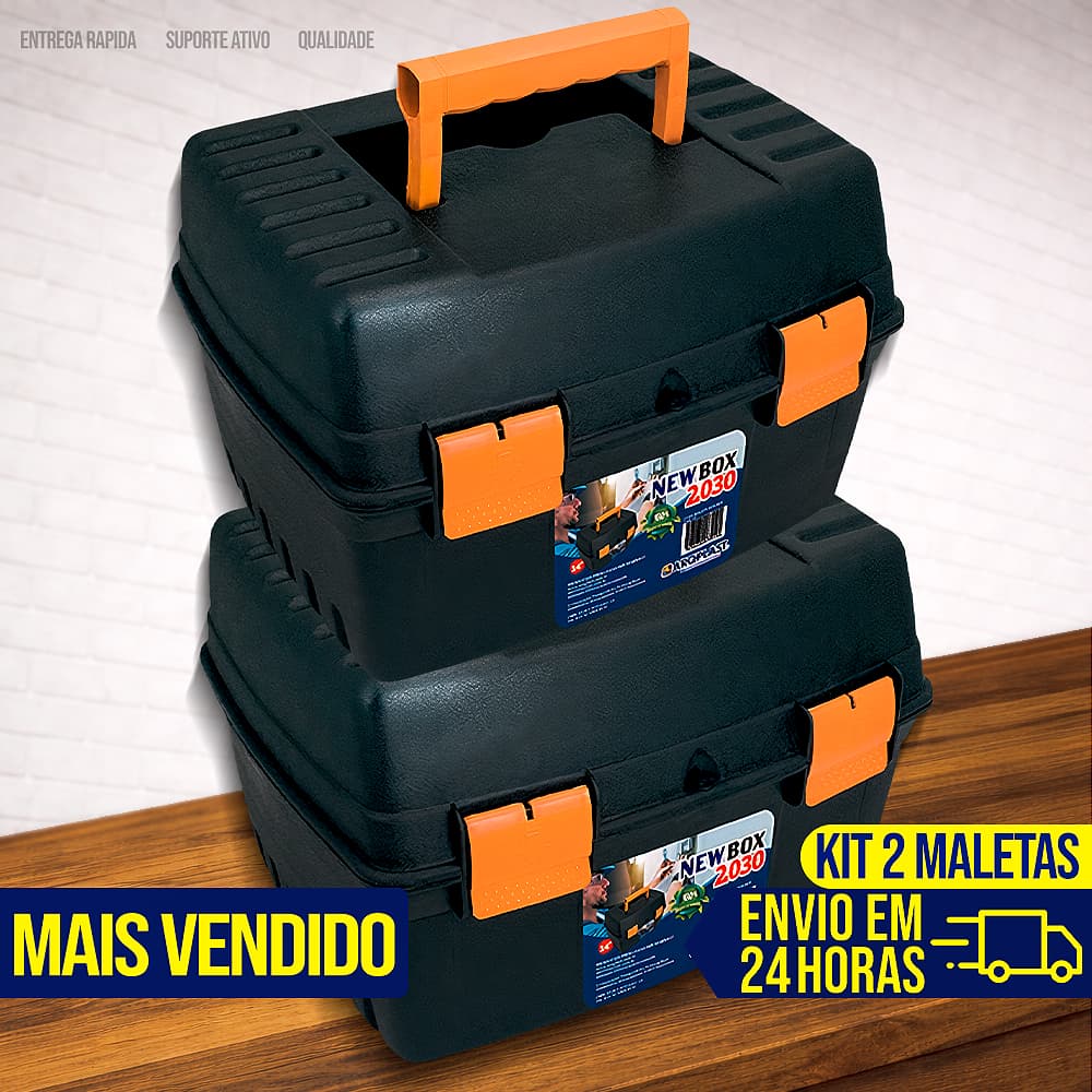 Kit 2 Maletas Caixa de Ferramentas Plástica Grande Completa Organizador Resistente Tática