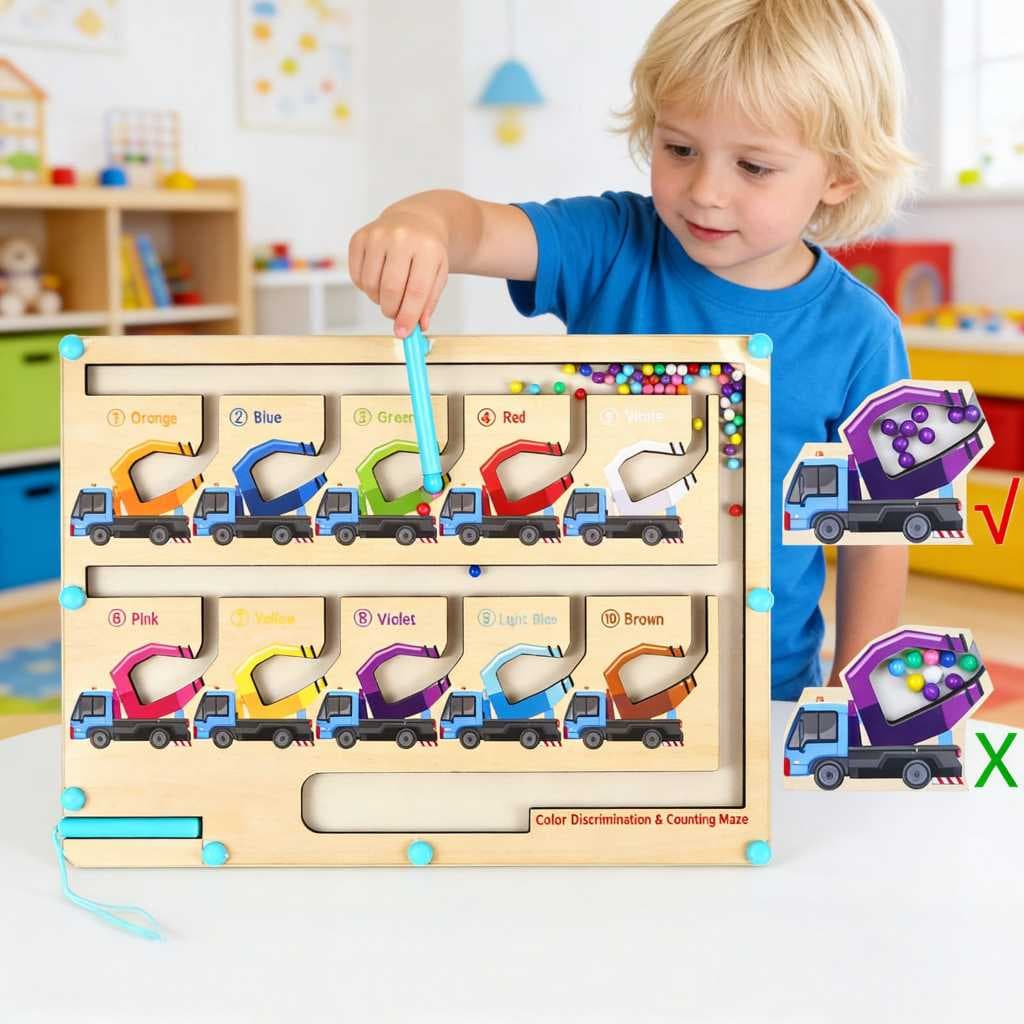 Montessori Jogos De Classificação De Cores Magnéticas Labirinto Placa Caneta Movendo Contas Controle De Madeira Sensoria