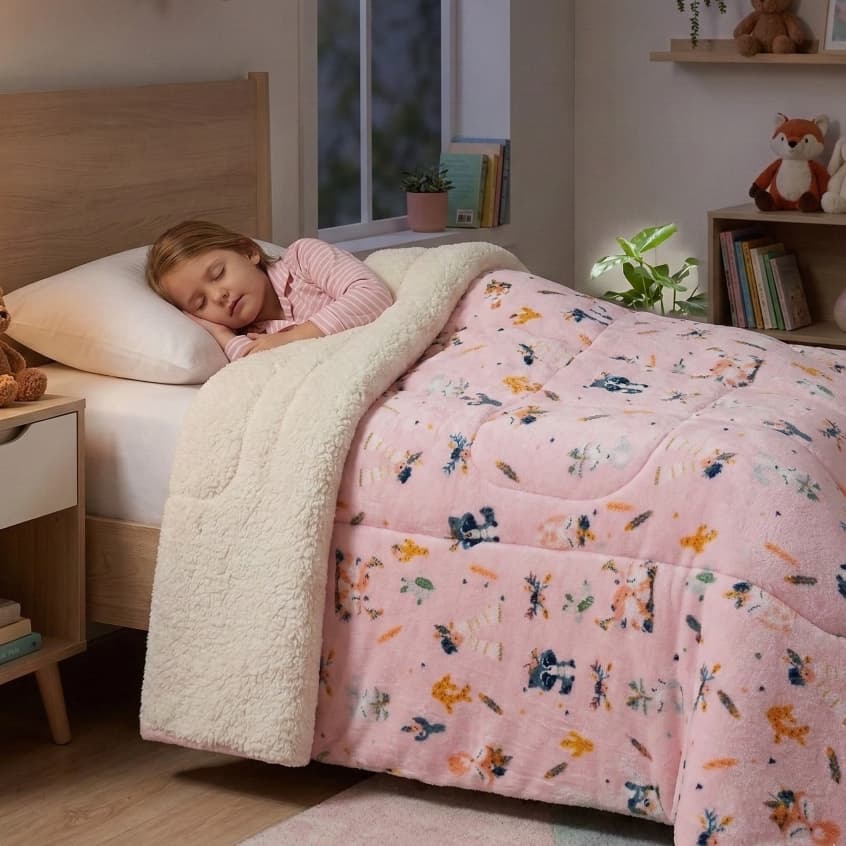 COBERDROM Infantil RAPOSINHA Dupla Face Cobertor Edredom Flannel Macio e Sherpa Fofinha