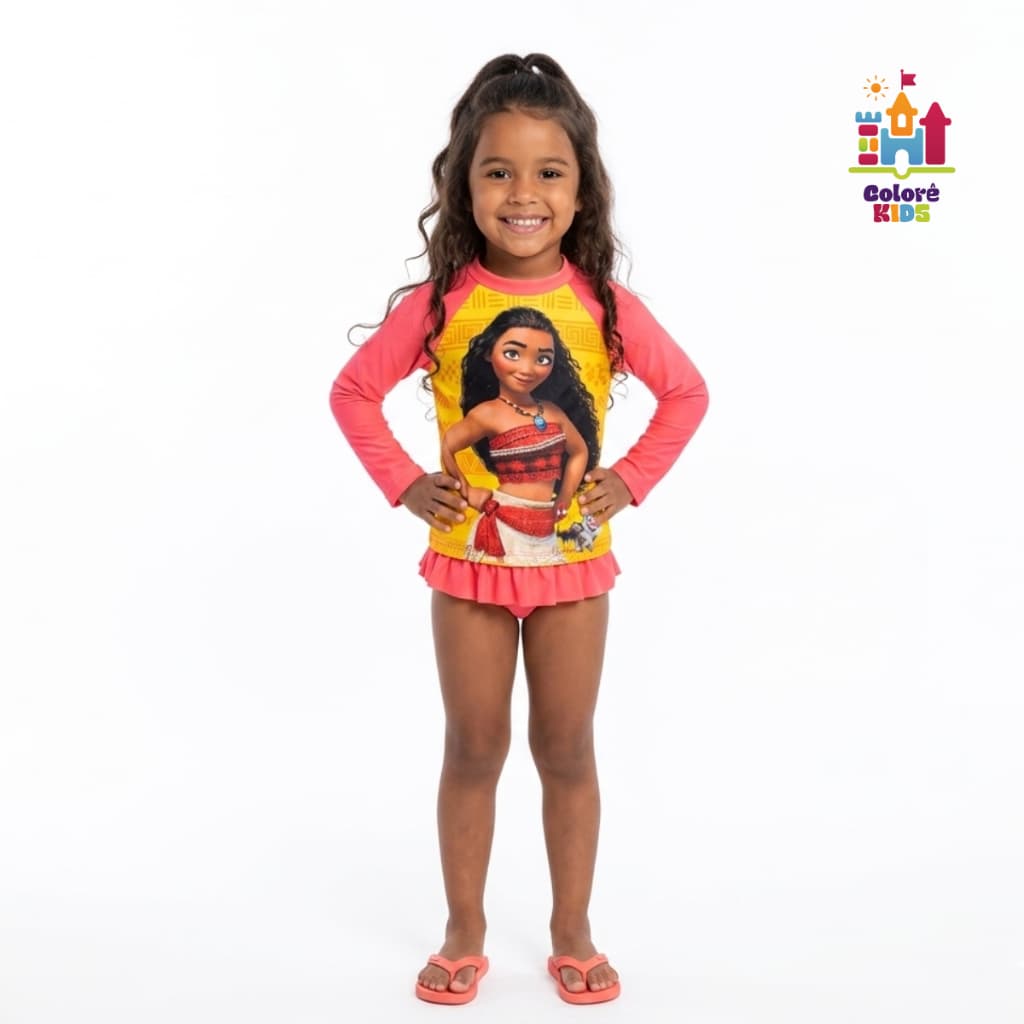 Conjunto UV proteção solar biquíni praia menina Moana