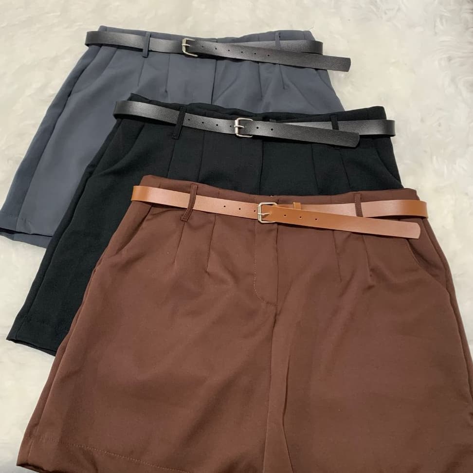 Shorts de alfaiataria com cinto de brinde fivela prata tamanho normal e plus size moda feminina social elegante