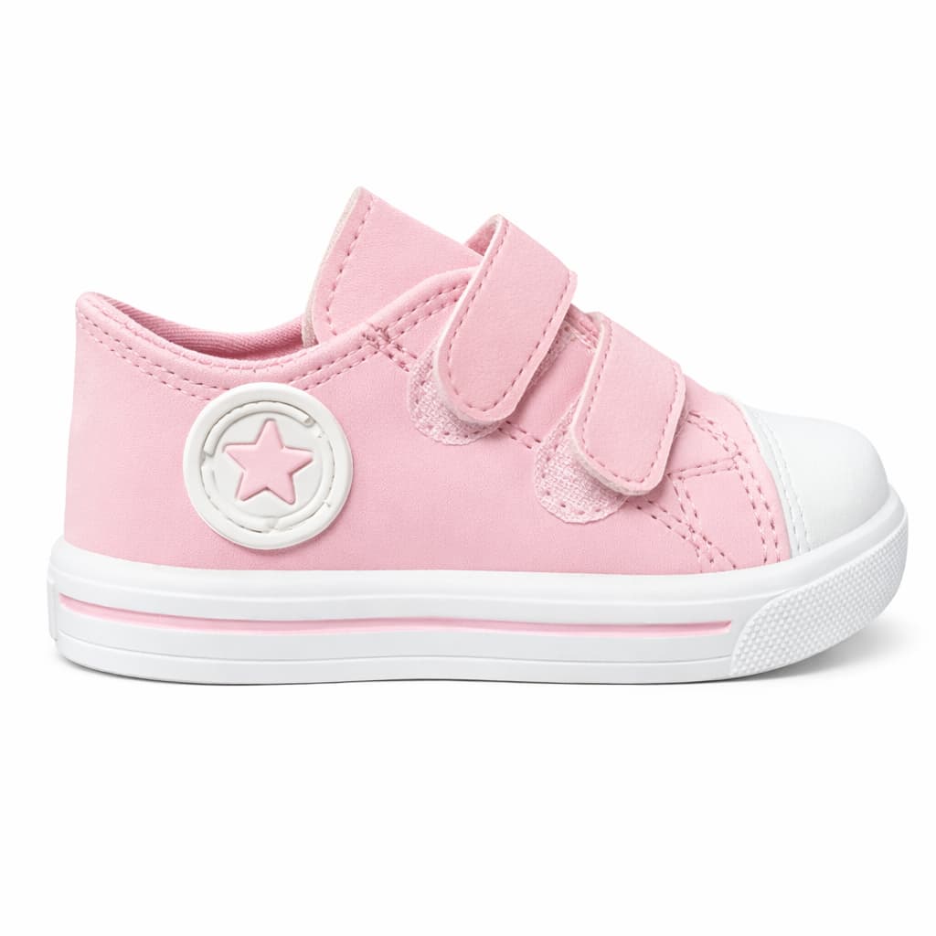 Tênis Bebê Menina Rosa Velcro Confortável Antiderrapante Estrela