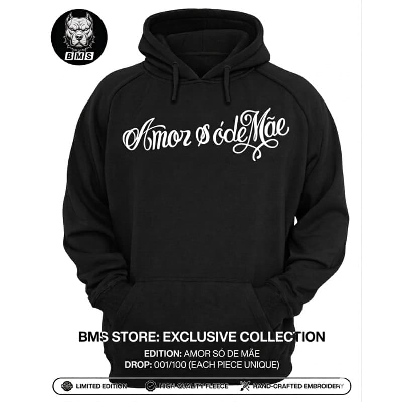 Moletom Exclusivo Amor Só De Mãe BMS - Flanelado Premium com Capuz e Bolso - Edição Limitada Black Mafia Store
