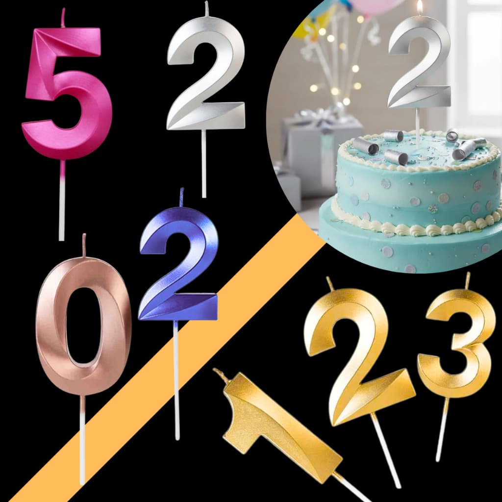 Vela de Aniversário Numero Bolo Prata Dourada Perolizada