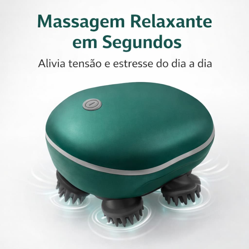 Massageador Capilar Elétrico Recarregável 3 Velocidades 4 Cabeças Silicone Couro Cabeludo Corpo Relaxante