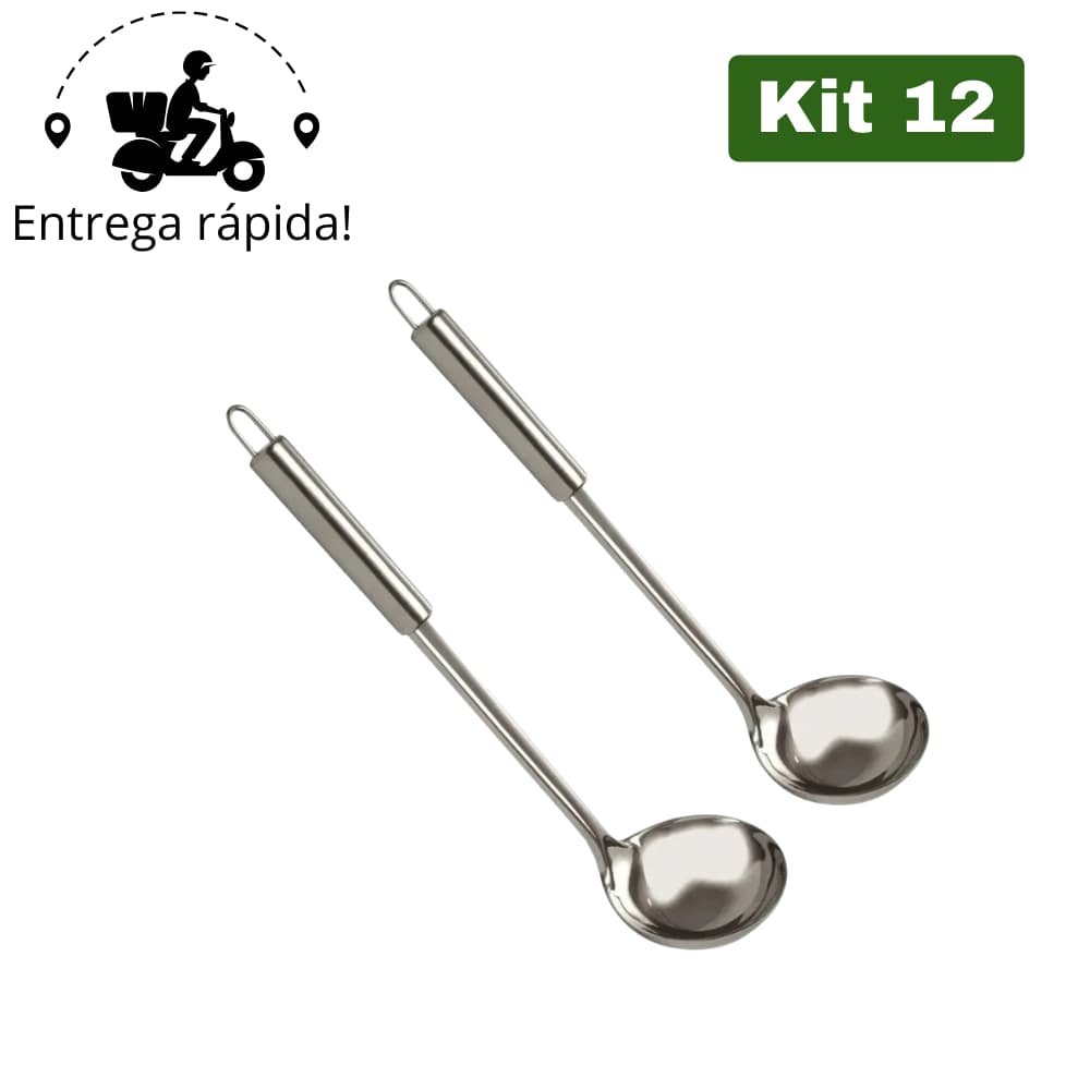 Kit 12 Concha Inox Grande Multiuso – Utensílio Luxo para Cozinha Concha de Feijão Prime