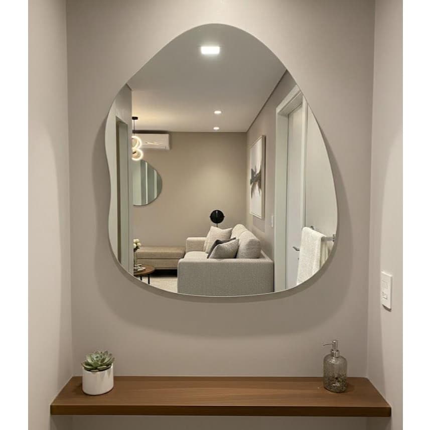 Espelho Pinterest Retrô Lapidado Orgânico 65x55 de Parede Minimalista Banheiro Hall Entrada Lavabo