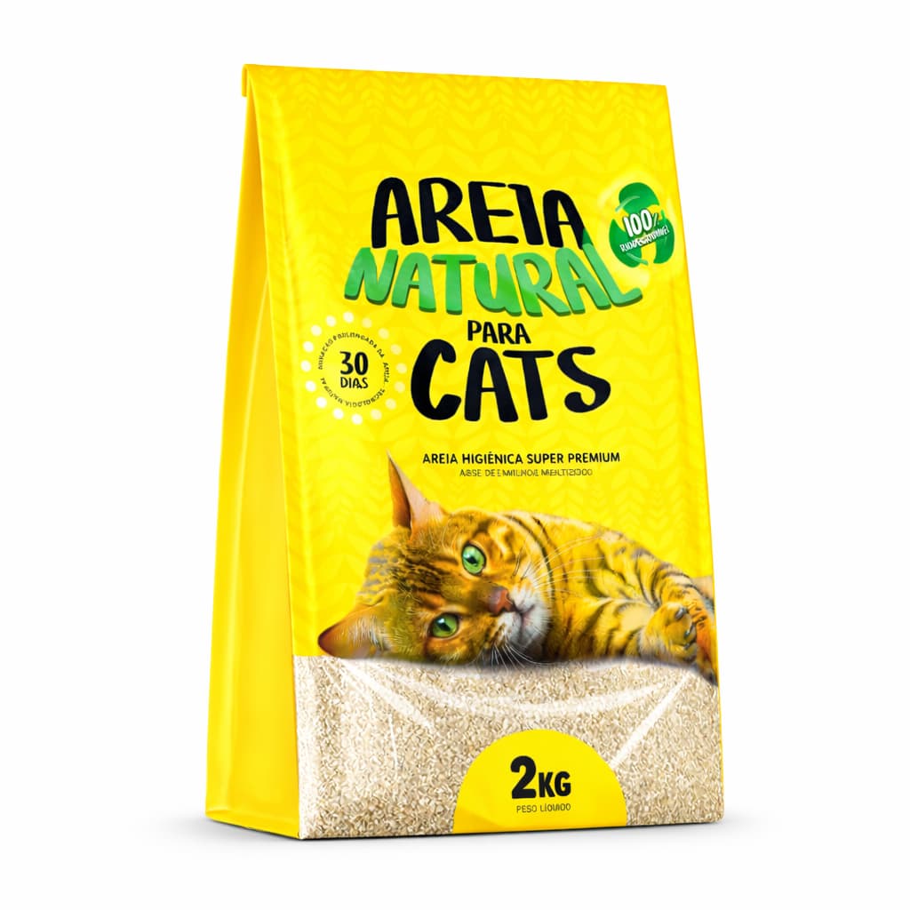 Areia Higiênica Natural Biodegradável Gatos Tiger Cats 2kg forma torroes firmes em 5 minutos