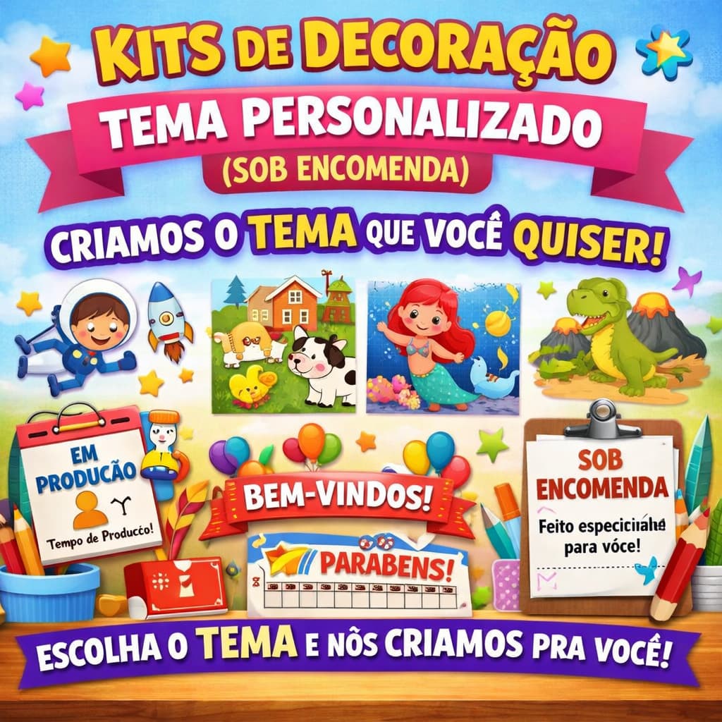 Kit de Decoração para Sala de Aula – Tema Personalizado (Sob Encomenda)