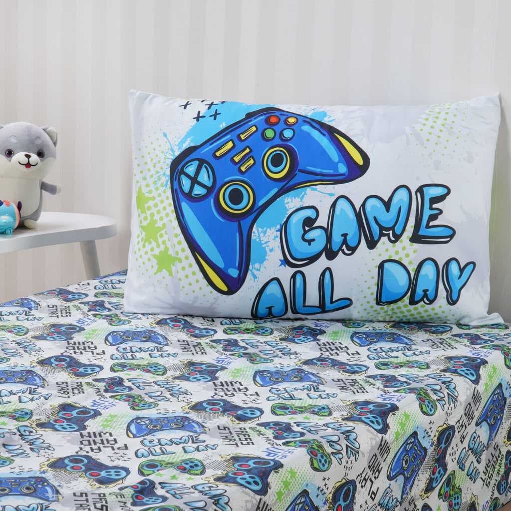 Jogo de Cama Infantil Solteiro Estampado Lençol com Elástico + Fronha Dinossauro Game Fada