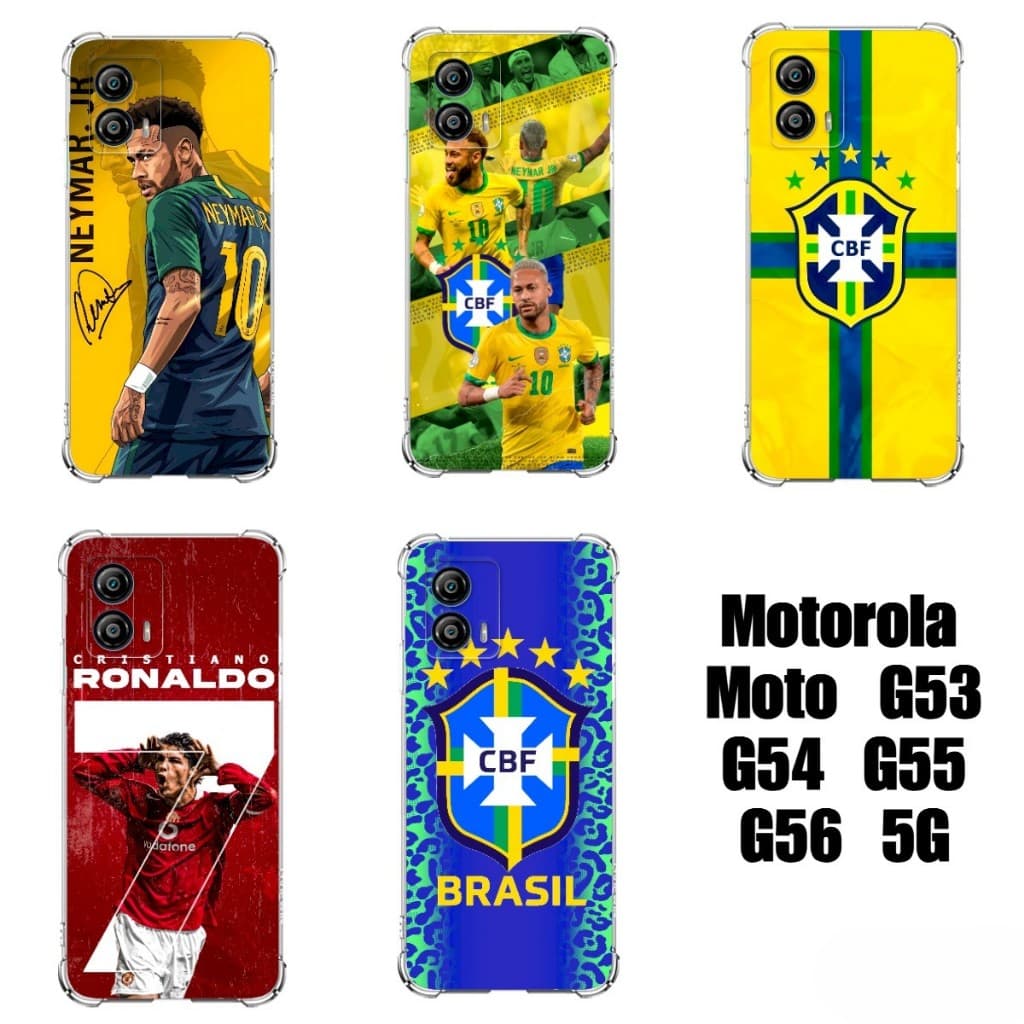 Capinhas Proteção TPU Capas Motorola Moto G53 G54 G55 G56 5G Futebol Brasil Copa Neymar CR7 ViniJr