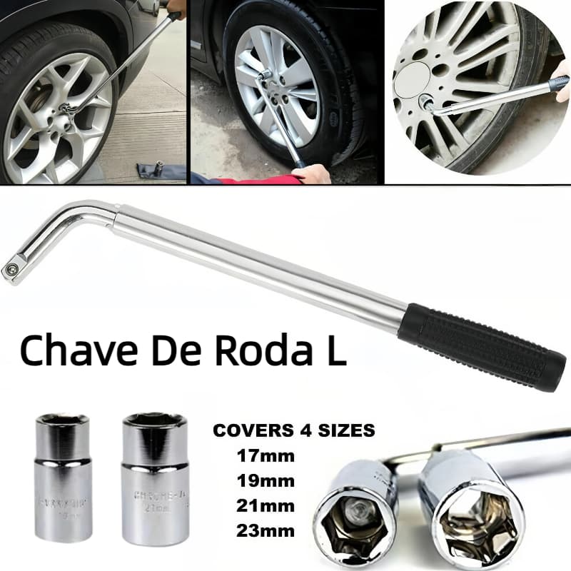 Chave De Roda L 4 em 1 Telescópica 17/19/21/23mm Alongável Extensível Soquete Duplo Reversível Carro