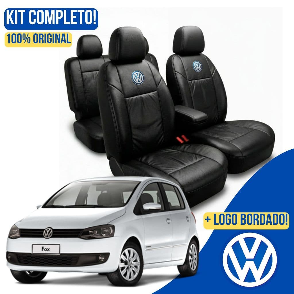 Kit CAPA DE BANCO FOX VOLKSWAGEN EM COURINO Completo Automotivo De Carro em Couro Cor Preta