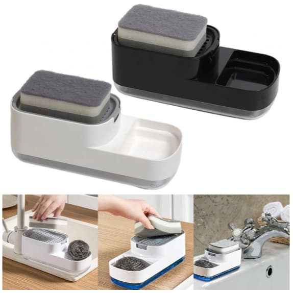 Dispensador De Sabão De Prato De Design Aerodinâmico Com Porta-Esponja Para Uma Cozinha