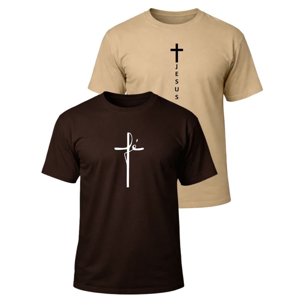 Kit 2 Camisetas Masculina 100% Algodão Fio 30.1 Camisa Confortável Estampa Religiosa Oferta