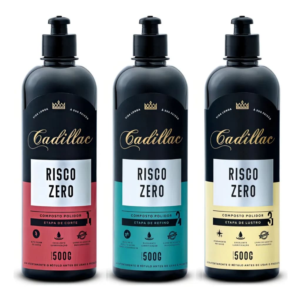 Kit Polimento Risco Zero Corte Refino Lustro 500g Cadillac