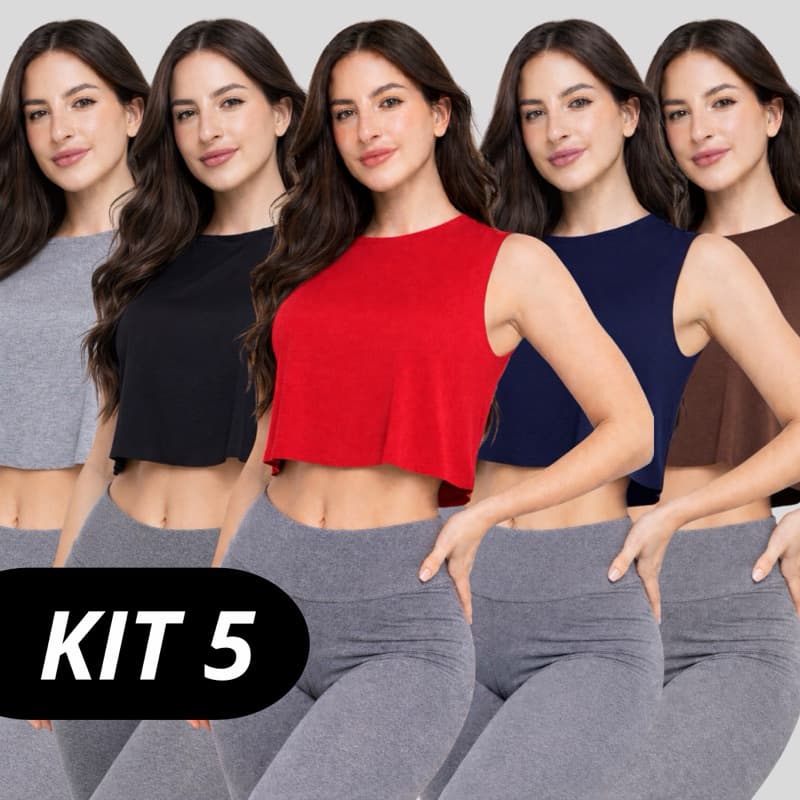 KIT 5 Regata Fitness Feminina – Cropped estilo Academia e casual Confortável