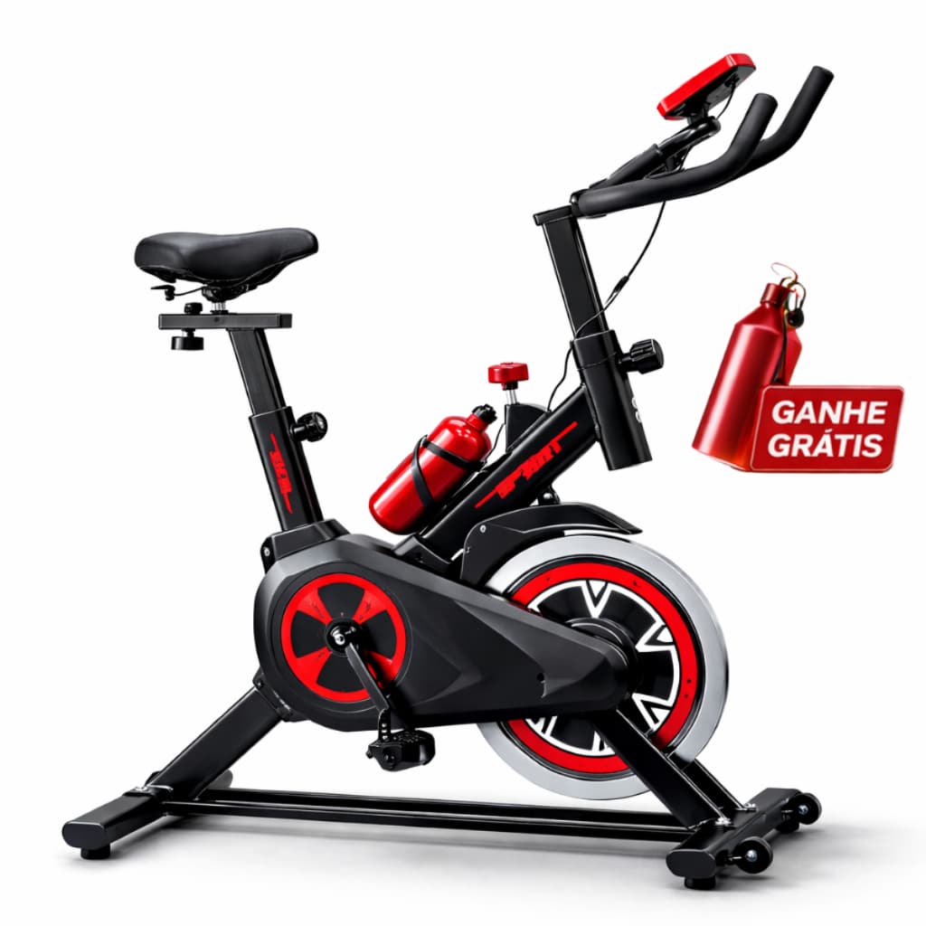 Bicicleta Bike Ergométrica Spinning Academia Fitness Profissional 120kg Monitor Cardíaco + Garrafa