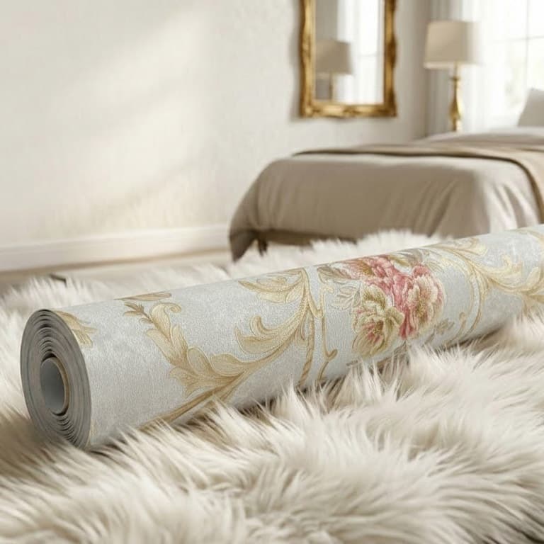 Papel de Parede Importado Floral Rosas - Rolo 10m x 53cm (5,3m²) - Cola Inclusa - Modelo 581101 - Ramos Dourados e Rosas
