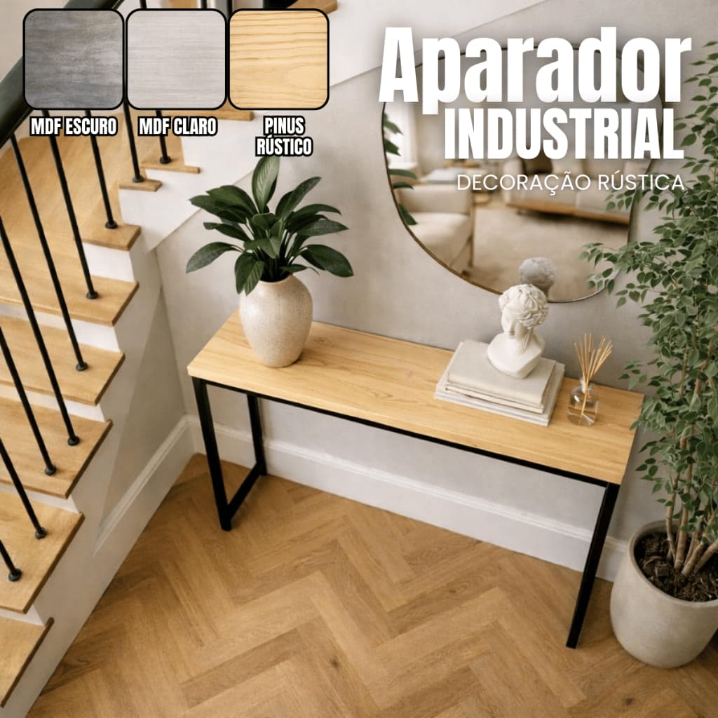 Aparador Industrial Hall de Entrada Rústico Madeira e Ferro 75cm