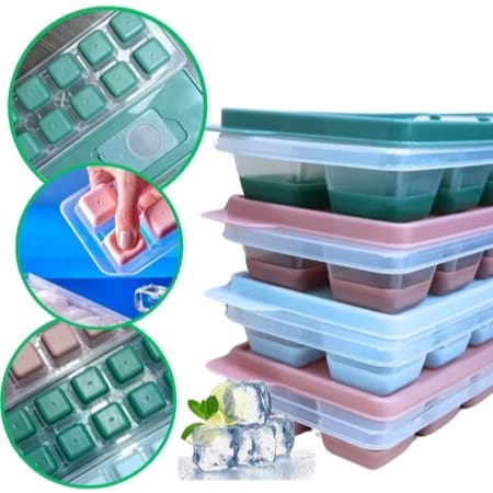 Forma de gelo com tampa 9 cubos / bandeja de gelo fácil de desenformar / plástico resistente