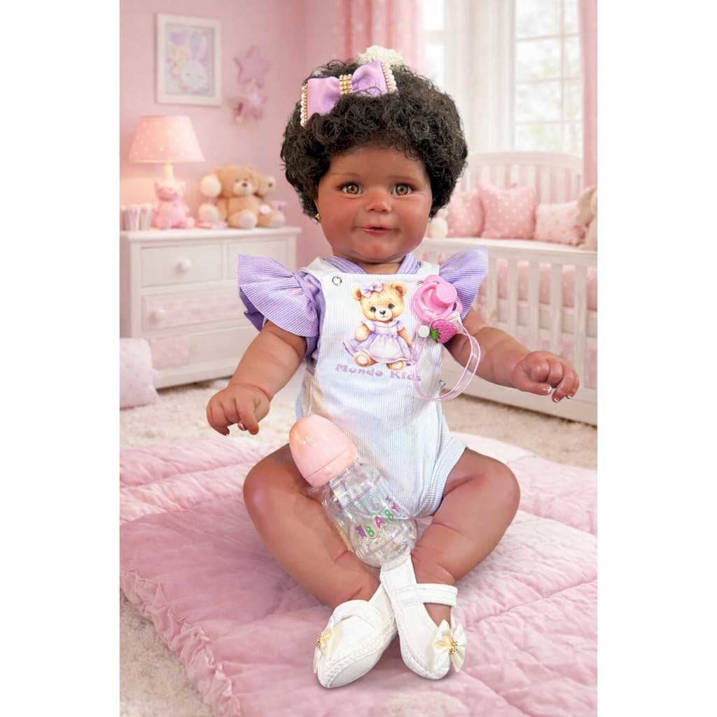 Boneca Bebê Reborn Negra 52cm Sophia Cabelo Castanho Mundo Kids