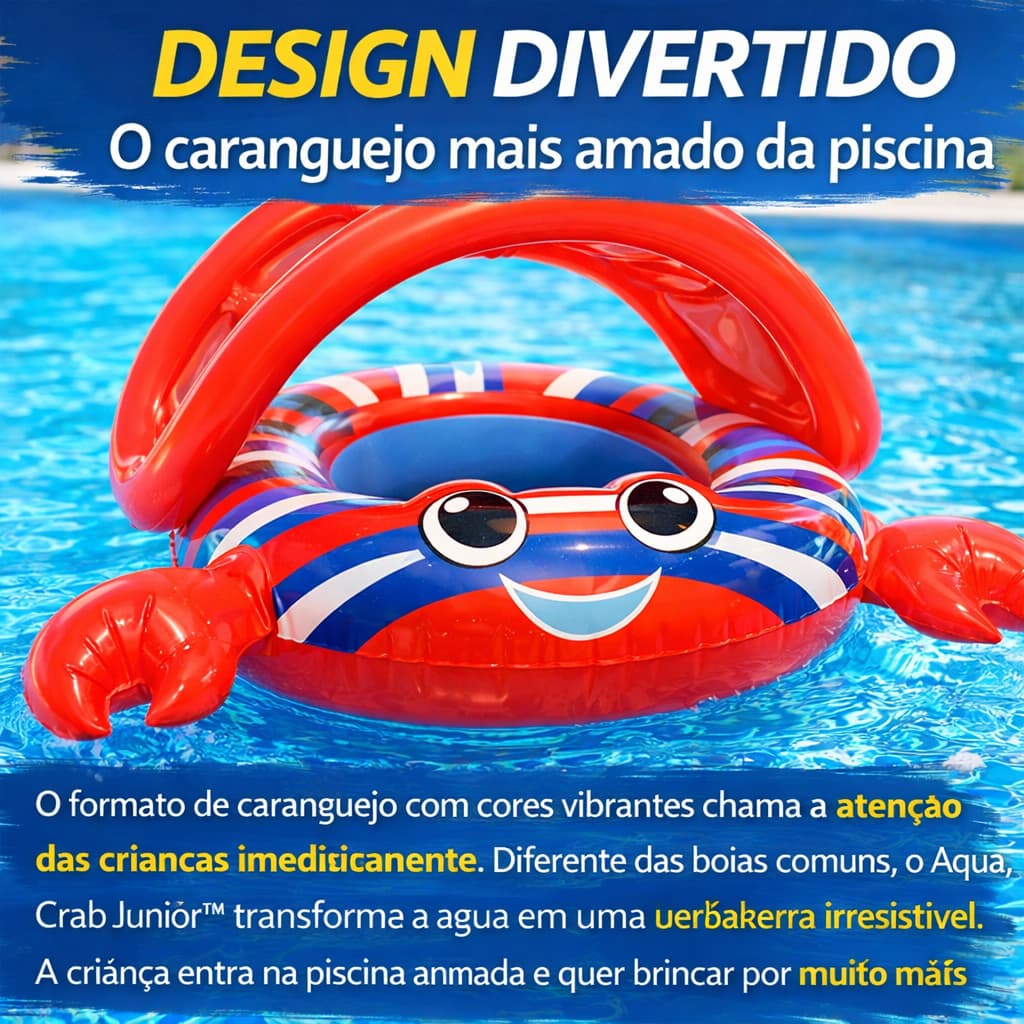 Boia Infantil Caranguejo com Cobertura – Flutuador Bebê Seguro para Piscina e Praia