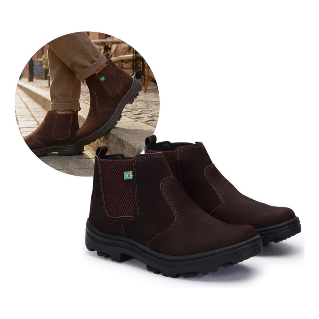 Bota de Couro Masculina Para Trabalho Antiderrapante Confortável Estilo New Holland Profissional
