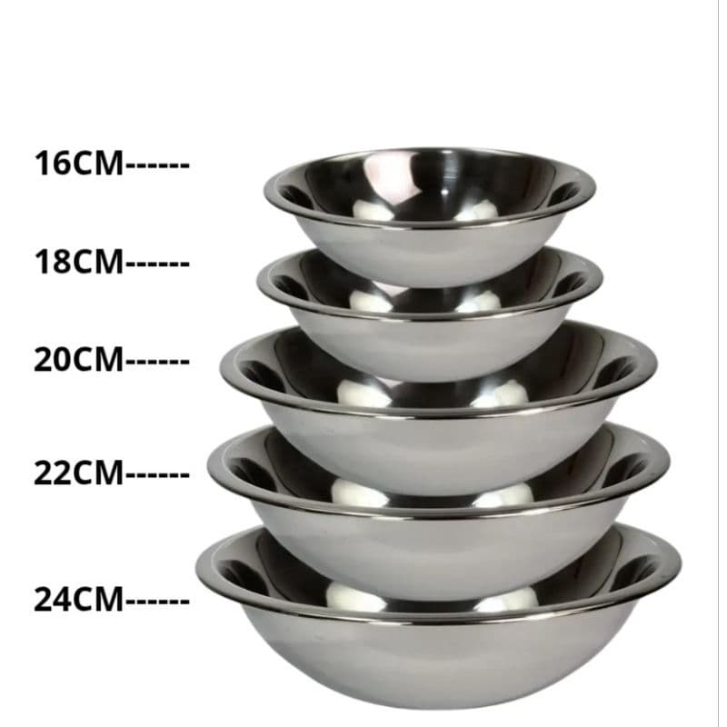 Kit Tigelas de Inox 5 Peças 16cm 18cm 20cm 22cm 24cm Bowl Inox Cozinha Resistente