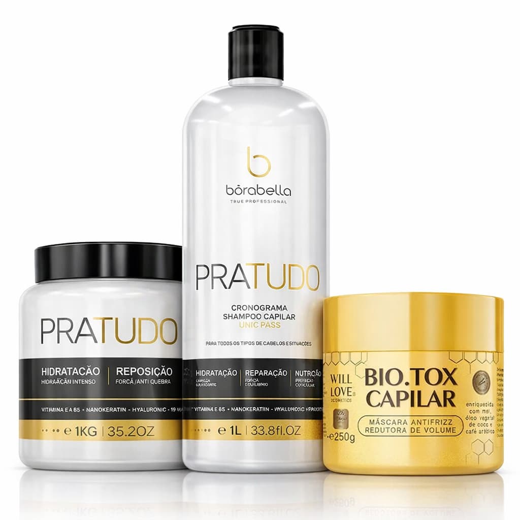KIT CAPILAR SHAMPOO E MÁSCARA PRATUDO 1L + WILL LOVE BIOTOX 250G
