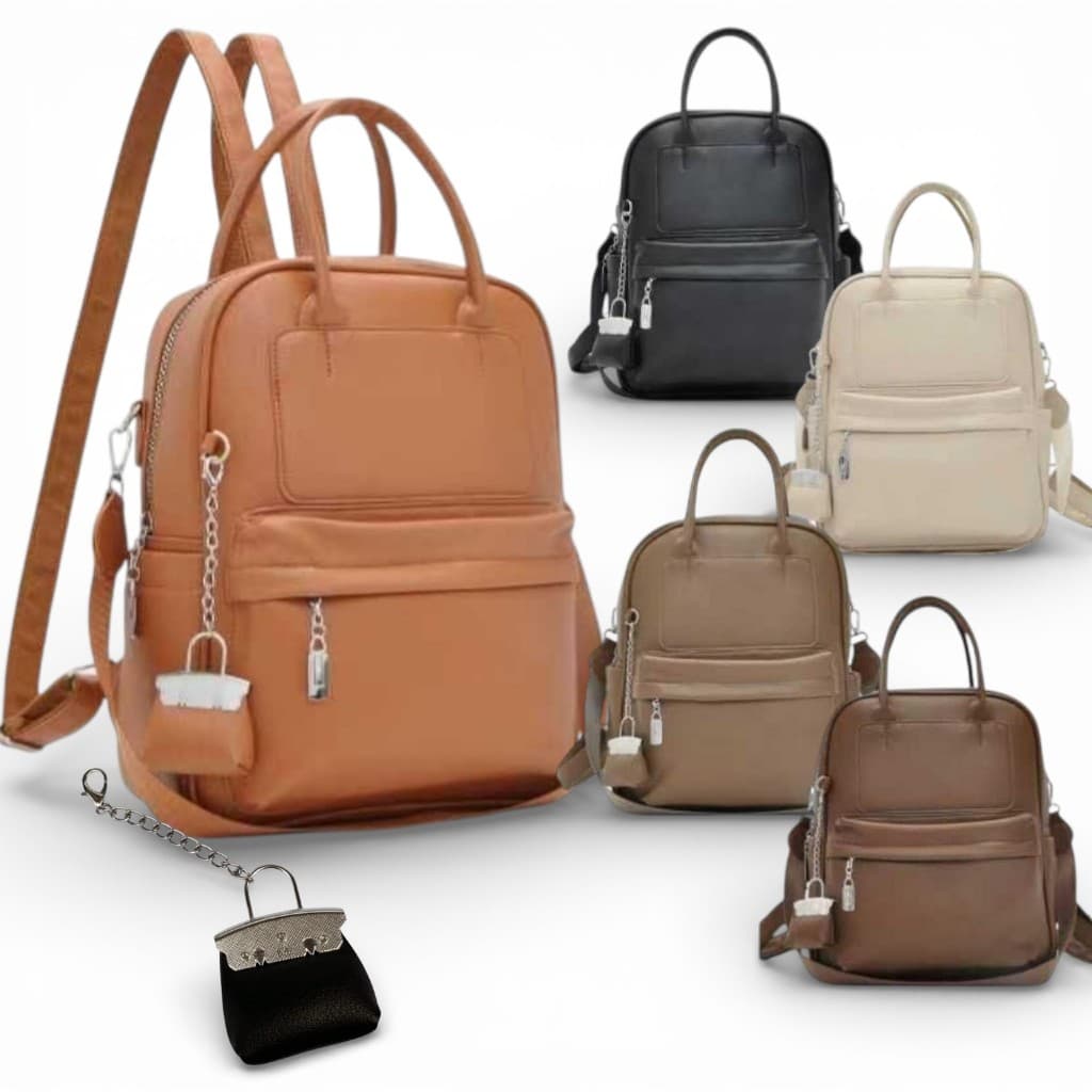 Mochila Bolsa Feminina Chaveiro Bolsinha Costas e Ombro Casual Passeio Tendencia