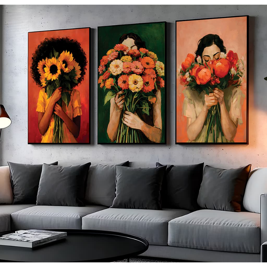 Quadros Decorativos Mulheres Florais Cores Terracotas Flores Rosas Mulheres Emponderadas Sala Casa