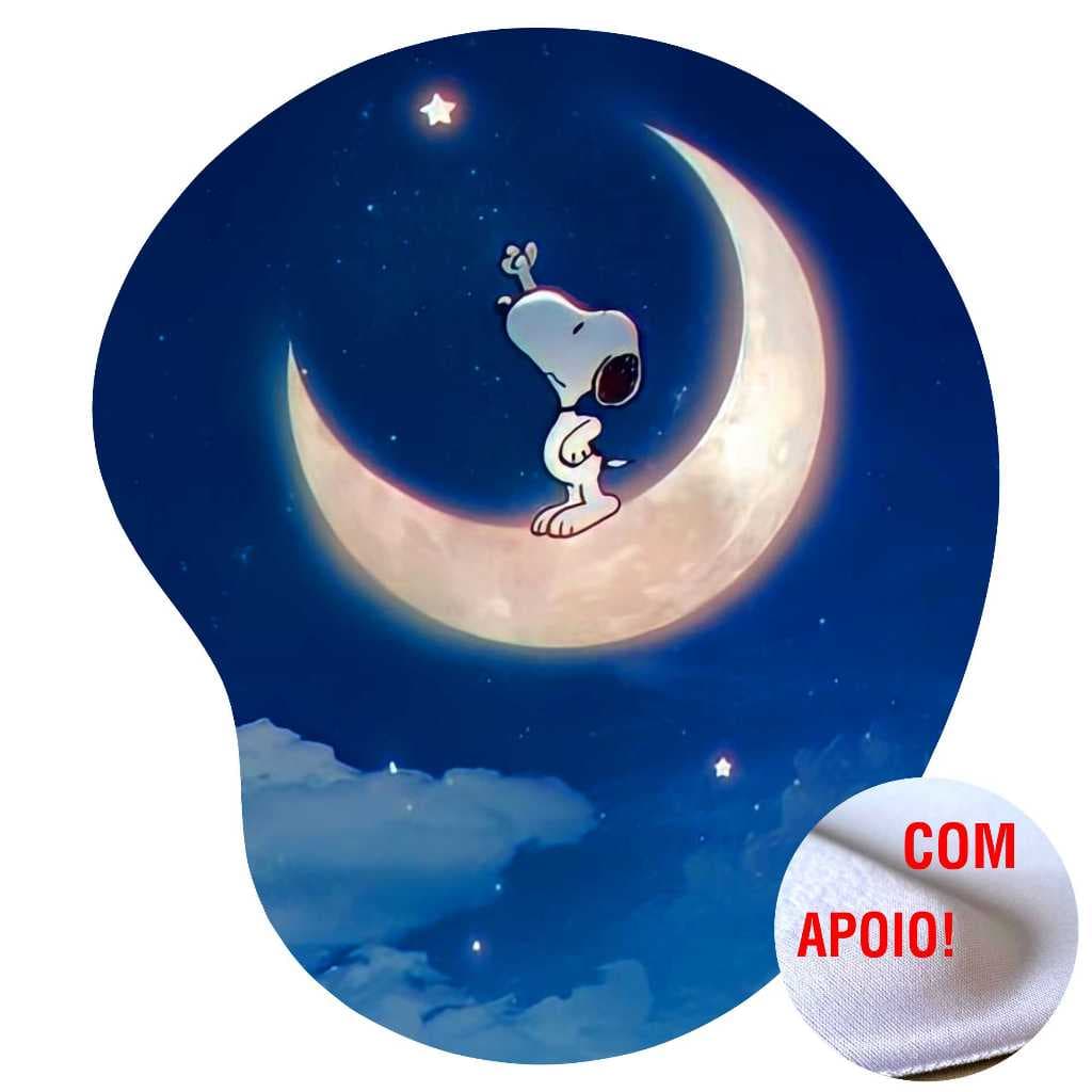Mouse Pad Ergonômico Snoopy e Lua com Apoio de Punho Gota