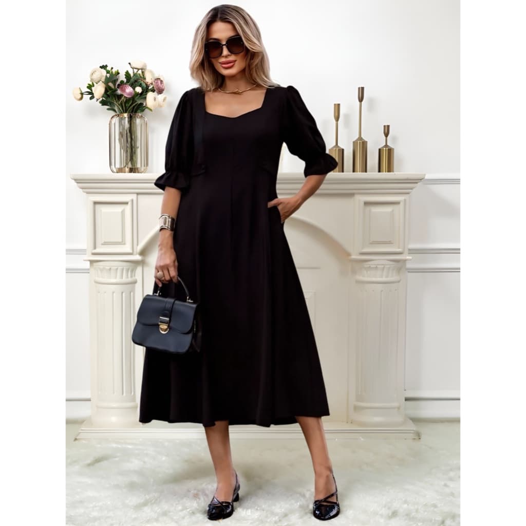 Vestido Feminino Viscose com Poliamida Moda Evangelica Classico Elegante Chic