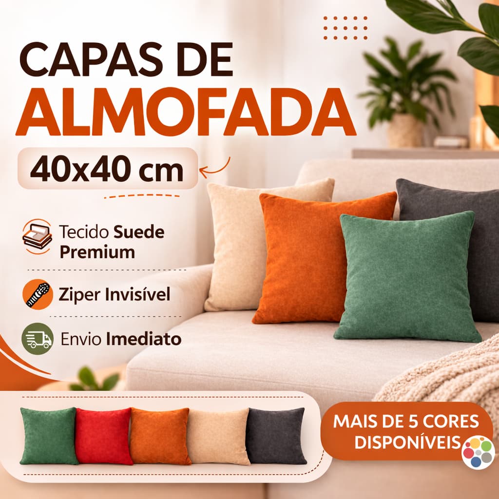 Kit 2 Capas De Almofadas Lisas 40x40 Zíper Invisível Tecido Suede Para Quarto Sala Envio Imediato