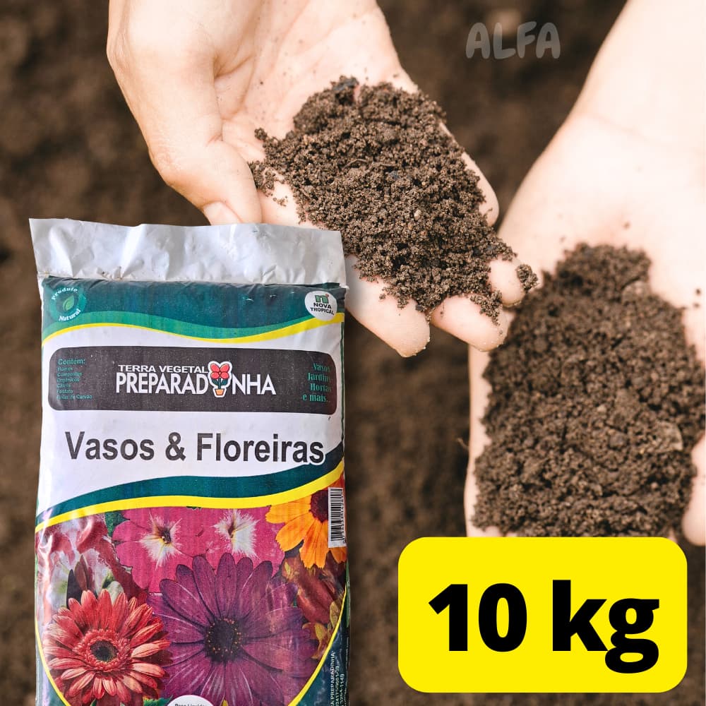 10kg Terra Vegetal Adubada Preparada - Plantas Hortas Flores Jardim Vasos