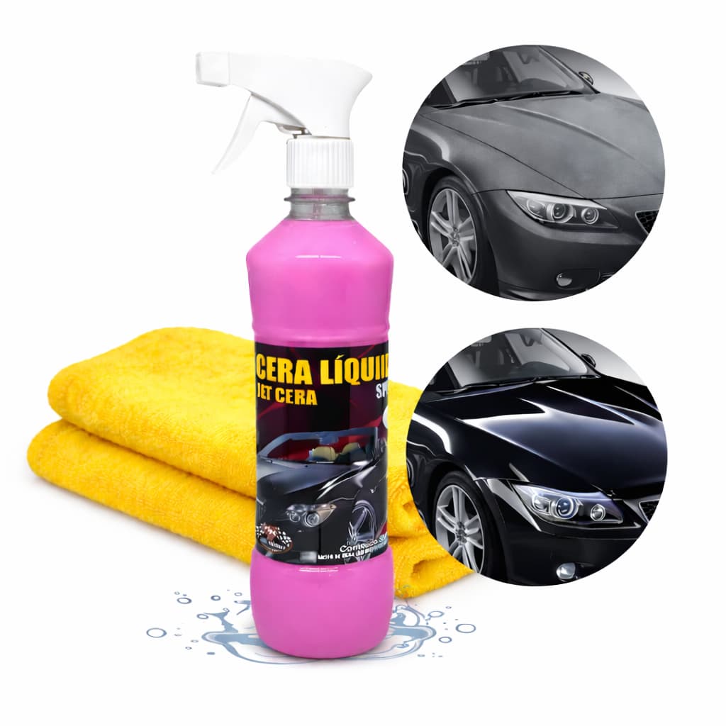 Kit Cera Líquida + Flanela Microfibra Blend Spray Carnaúba Proteção e Brilho Automotivo 500ml