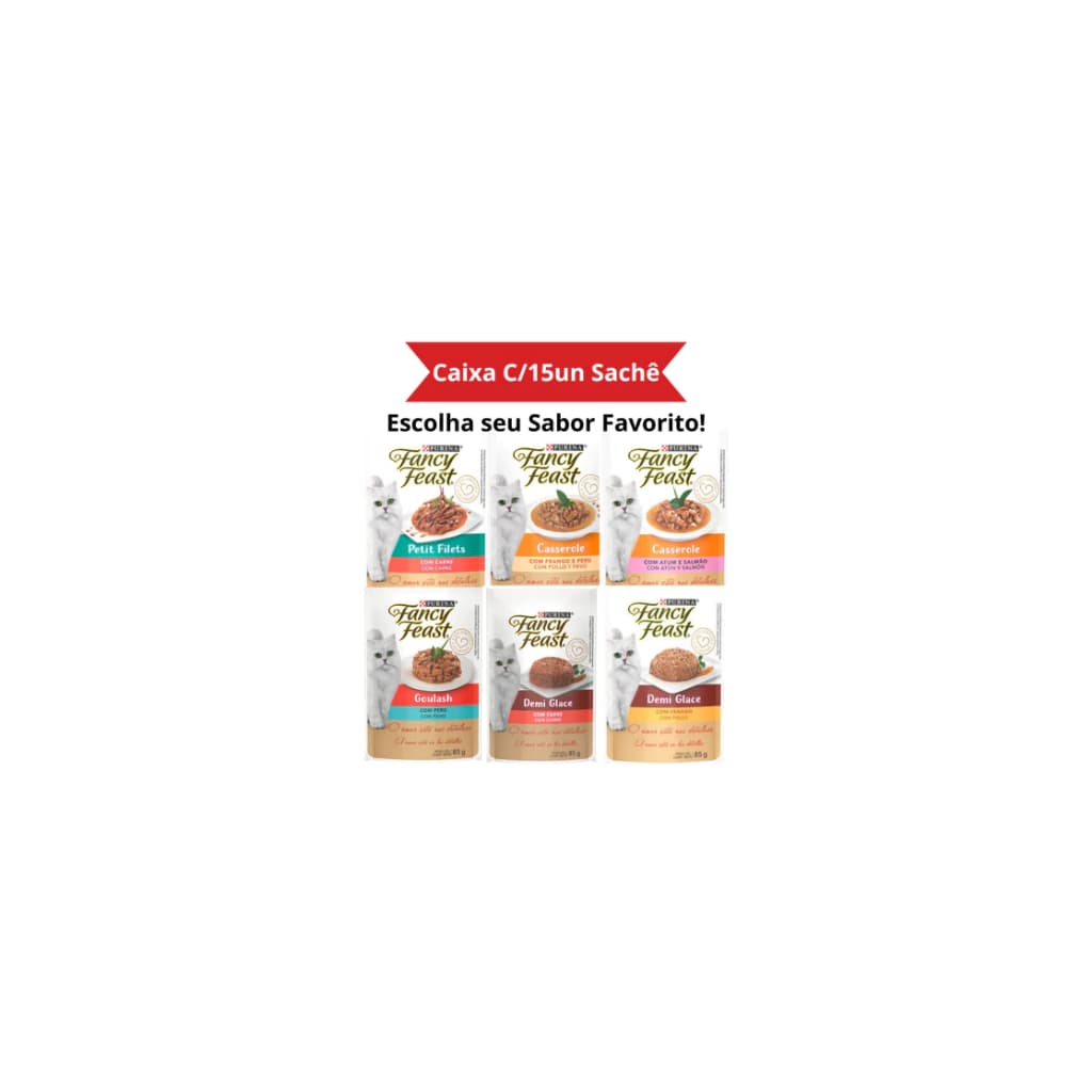 Sachê FANCY FEAST Gatos Purina 85g - Ração Úmida Purina FANCY FEAST Gatos 85g Kit Com 15un