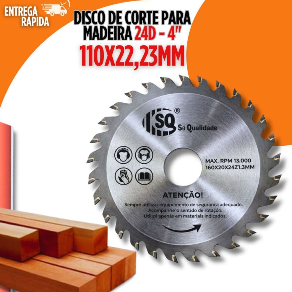 Disco Corte Madeira 24 Dentes 110x22,23mm Serra Circular 4" Esmerilhadeira Makita Profissional Discos