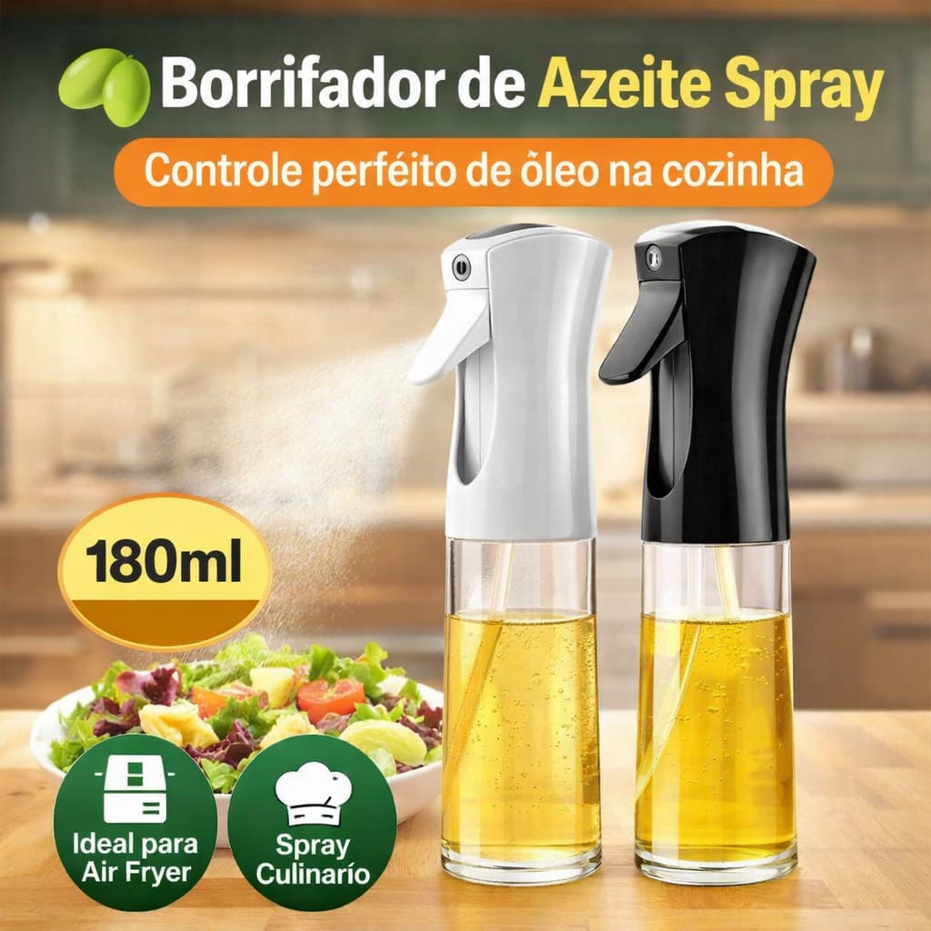 Borrifador de Azeite Spray 180ml Vidro Galheteiro Óleo Vinagre Air Fryer Spray Culinário Cozinha Saudável