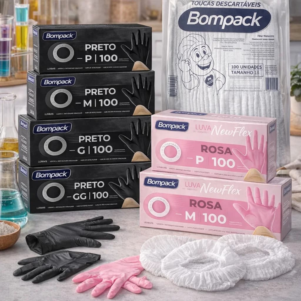 Kit Luva TPE Descartável Bompack + Touca Descartável TNT Sanfonada | Higiene Cozinha Manipulação de Alimentos Estética
