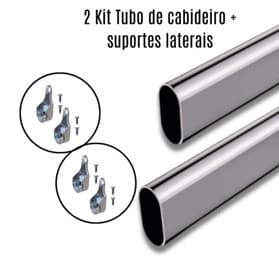 2 Kits Tubo de Cabideiro Oval Oblongo para Guarda-Roupas Arara + Suportes Laterais e Parafusos