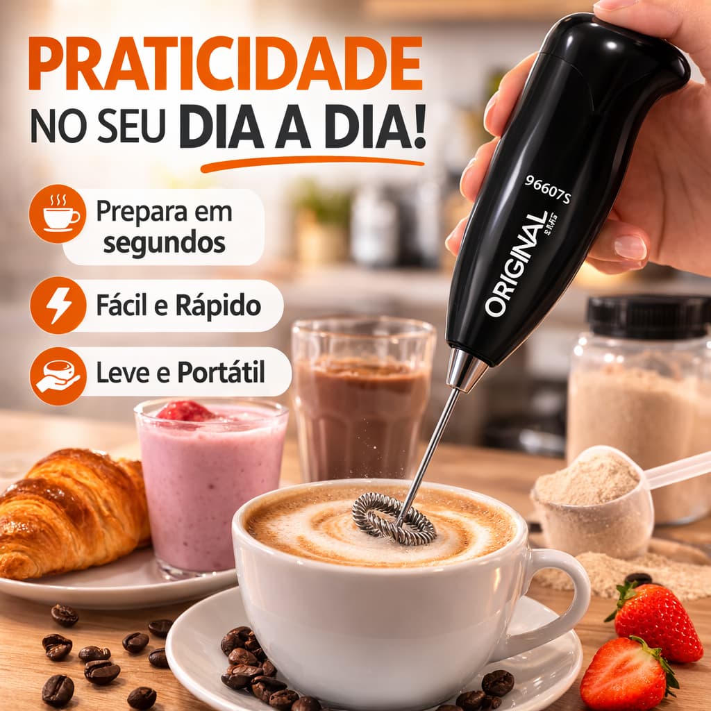 Mixer Misturador de Bebidas e Batedor de Ovos Mini Portátil Aço Inox Original